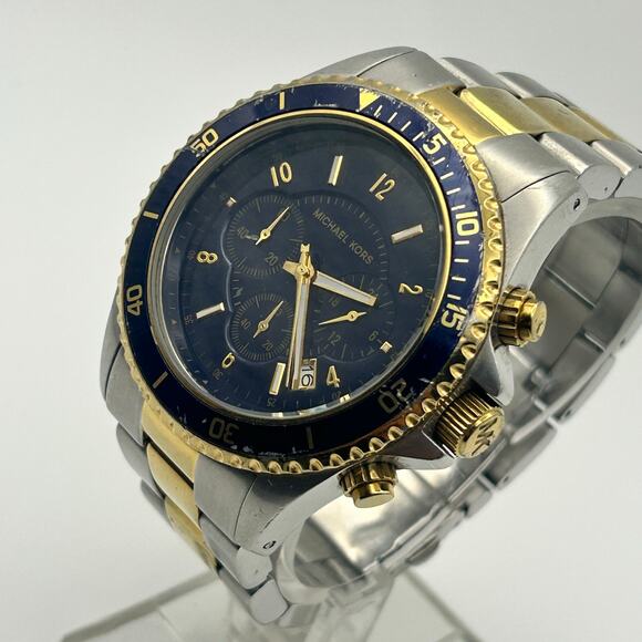 Michael Kors Jet Set MK-8175 Men’s Two Tone Chronograph Watch, 47mm Working - Picture 2 of 9